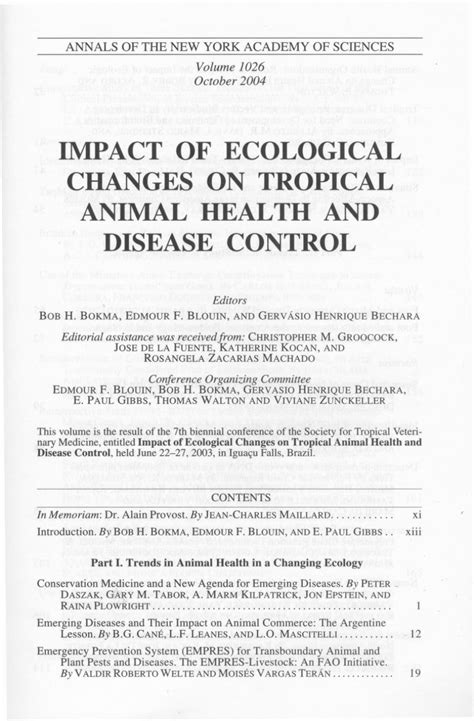 Impact of Ecological Changes on Tropical Animal Health and Disease Control Epub